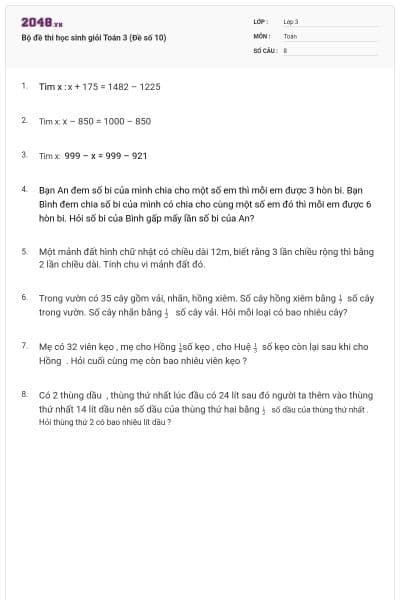 Bộ đề thi học sinh giỏi Toán 3 (Đề số 10)