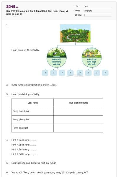 Giải VBT Công nghệ 7 Cánh Diều Bài 4. Giới thiệu chung về rừng có đáp án