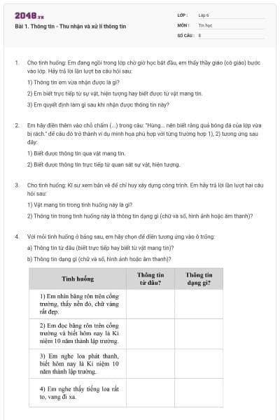 Bài 1. Thông tin - Thu nhận và xử lí thông tin