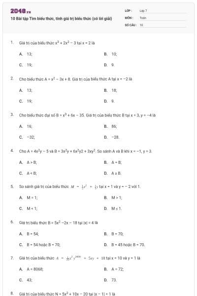 10 Bài tập Tìm biểu thức, tính giá trị biểu thức (có lời giải)