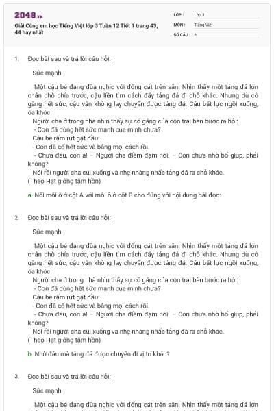 Giải Cùng em học Tiếng Việt lớp 3 Tuần 12 Tiết 1 trang 43, 44 hay nhất