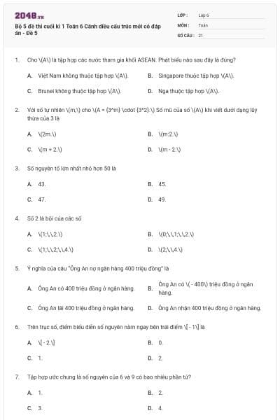 Bộ 5 đề thi cuối kì 1 Toán 6 Cánh diều cấu trúc mới có đáp án - Đề 5