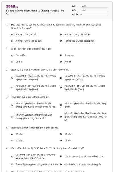 Bộ 4 Đề kiểm tra 1 tiết Lịch Sử 10 Chương 3 (Phần 3 - Đề 4)