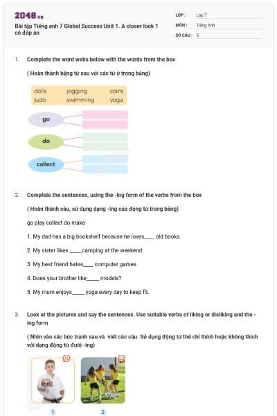 Bài tập Tiếng anh 7 Global Success Unit 1. A closer look 1 có đáp án