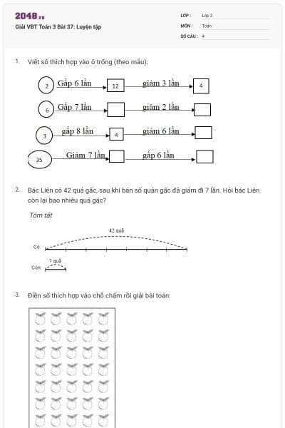 Giải VBT Toán 3 Bài 37: Luyện tập