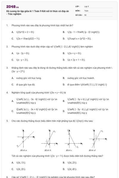 Đề cương ôn tập giữa kì 1 Toán 9 Kết nối tri thức có đáp án - Trắc nghiệm