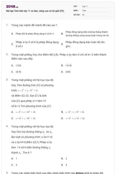 Bài tập Tịnh tiến lớp 11 cơ bản, nâng cao có lời giải (P2)