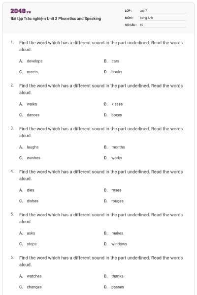 Bài tập Trắc nghiệm Unit 3 Phonetics and Speaking