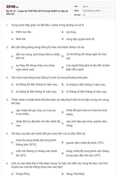 Bộ đề 12 - Luyện thi THPTQG 2019 tổ hợp KHXH có đáp án (Địa Lý)
