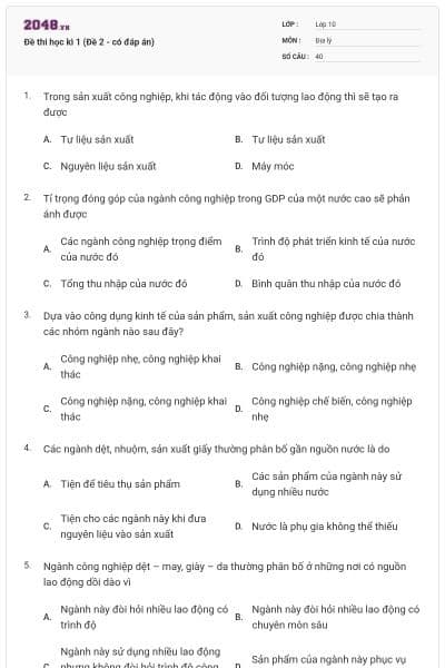 Đề thi học kì 1 (Đề 2 - có đáp án)