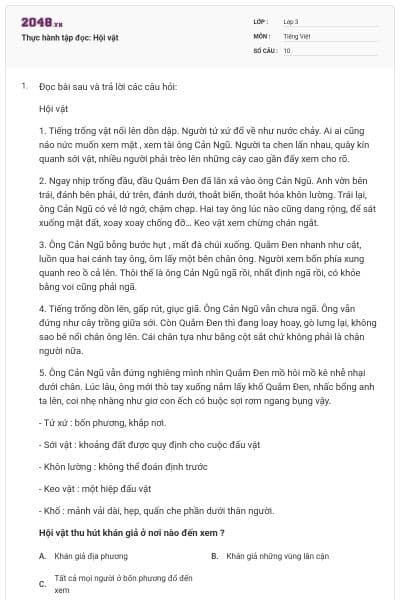 Thực hành tập đọc: Hội vật