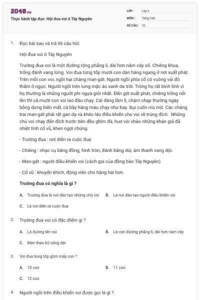 Thực hành tập đọc: Hội đua voi ở Tây Nguyên