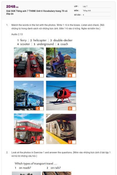 Giải SGK Tiếng anh 7 THiNK Unit 6 Vocabulary trang 70 có đáp án