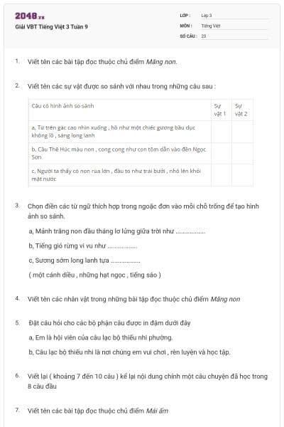 Giải VBT Tiếng Việt 3 Tuần 9