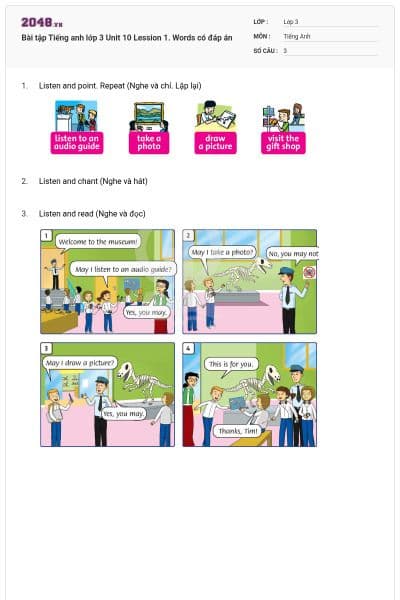 Bài tập Tiếng anh lớp 3 Unit 10 Lession 1. Words có đáp án