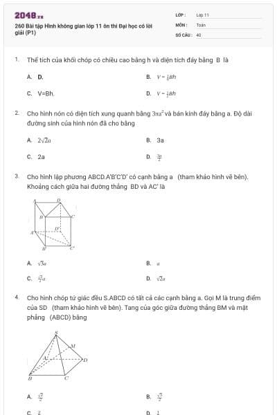 260 Bài tập Hình không gian lớp 11 ôn thi Đại học có lời giải (P1)