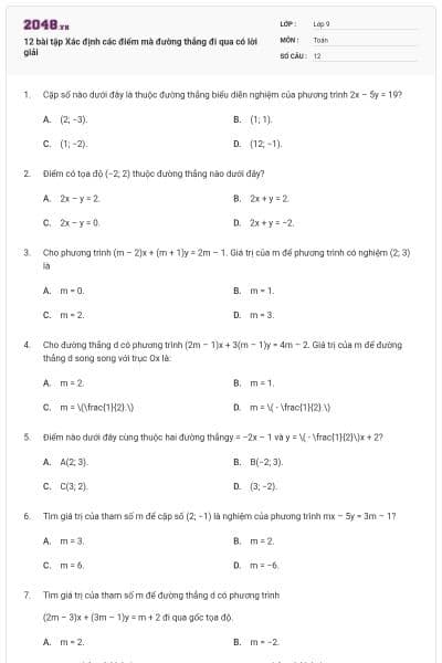 12 bài tập Xác định các điểm mà đường thẳng đi qua có lời giải