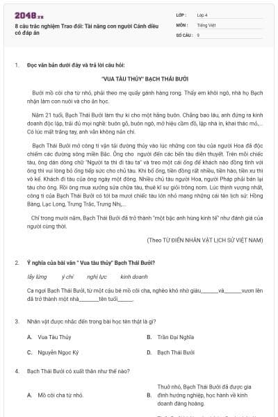 8 câu trắc nghiệm Trao đổi: Tài năng con người Cánh diều có đáp án