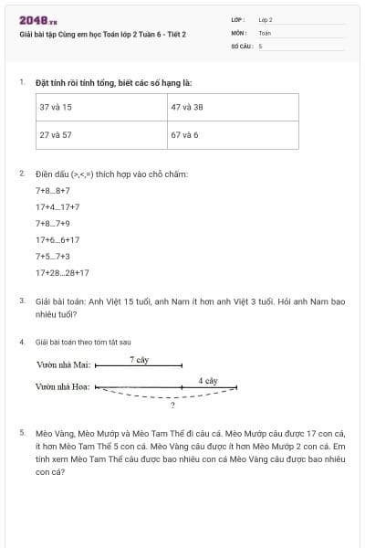 Giải bài tập Cùng em học Toán lớp 2 Tuần 6 - Tiết 2