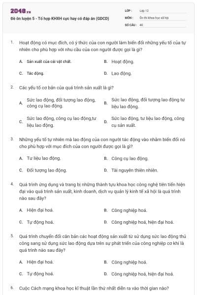 Đề ôn luyện 5 - Tổ hợp KHXH cực hay có đáp án (GDCD)