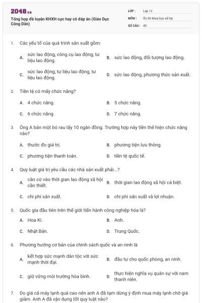Tổng hợp đề luyện KHXH cực hay có đáp án (Giáo Dục Công Dân)