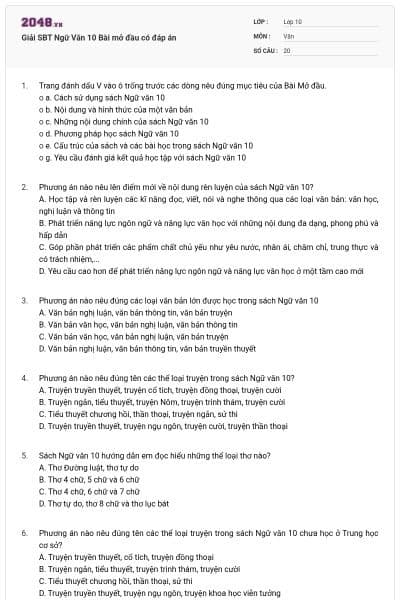 Giải SBT Ngữ Văn 10 Bài mở đầu có đáp án