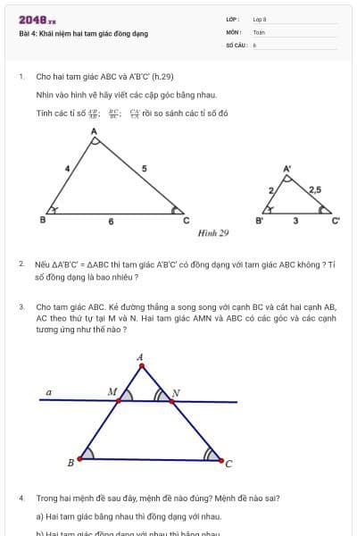 Bài 4: Khái niệm hai tam giác đồng dạng