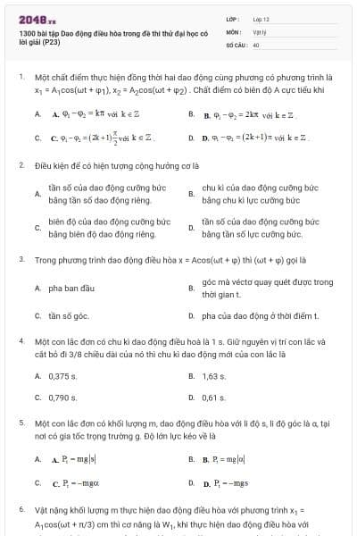 1300 bài tập Dao động điều hòa trong đề thi thử đại học có lời giải (P23)