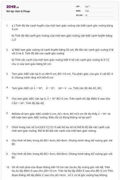 Bài tập: Định lý Pitago