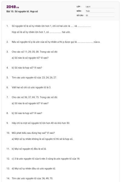 Bài 10. Số nguyên tố. Hợp số