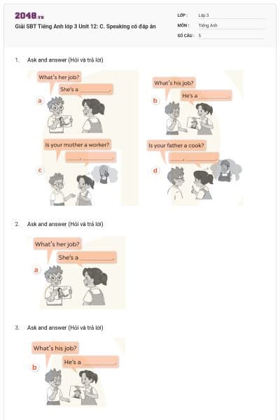 Giải SBT Tiếng Anh lớp 3 Unit 12: C. Speaking có đáp án