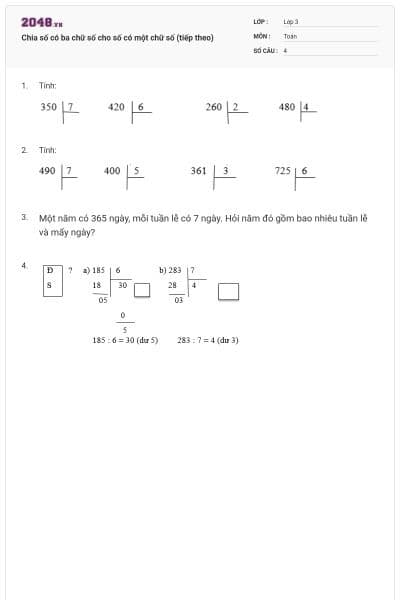 Chia số có ba chữ số cho số có một chữ số (tiếp theo)
