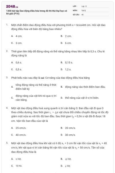 1300 bài tập Dao động điều hòa trong đề thi thử Đại học có lời giải (P16)