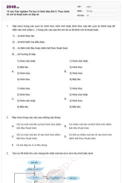 15 câu Trắc nghiệm Tin học 6 Cánh diều Bài 5: Thực hành về mô tả thuật toán có đáp án