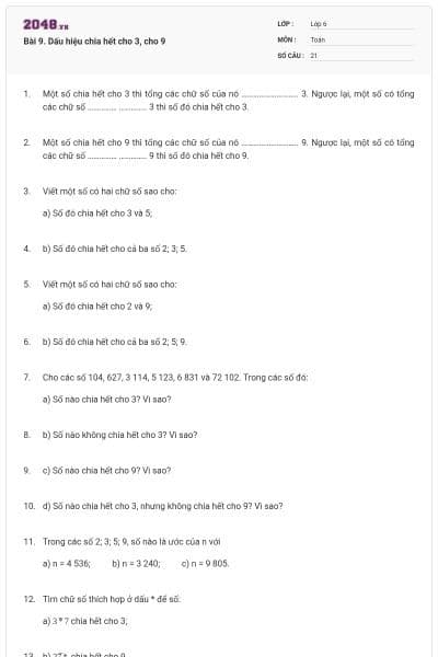 Bài 9. Dấu hiệu chia hết cho 3, cho 9