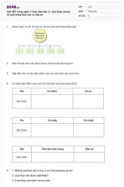 Giải VBT Công nghệ 7 Cánh Diều Bài 11. Giới thiệu chung về nuôi trồng thủy sản có đáp án