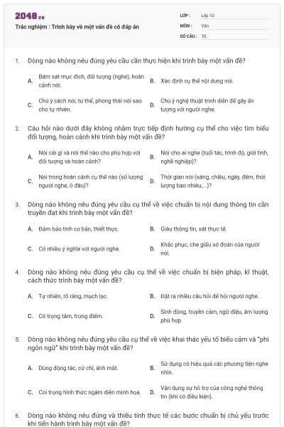 Trắc nghiệm : Trình bày về một vấn đề có đáp án