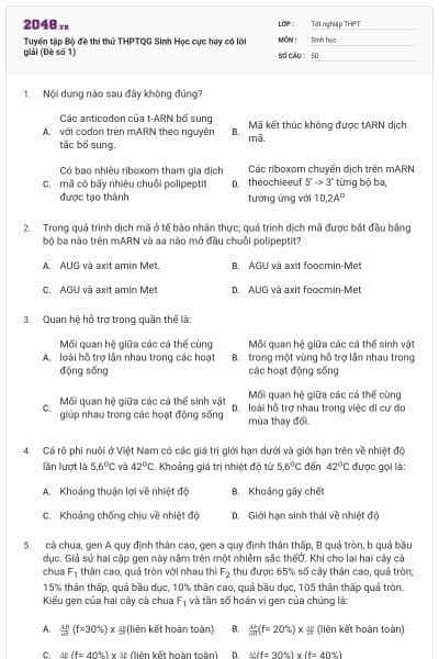 Tuyển tập Bộ đề thi thử THPTQG Sinh Học cực hay có lời giải (Đề số 1)