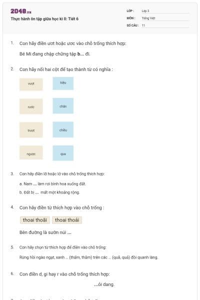 Thực hành ôn tập giữa học kì II: Tiết 6