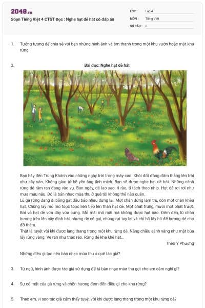 Soạn Tiếng Việt 4 CTST Đọc : Nghe hạt dẻ hát có đáp án