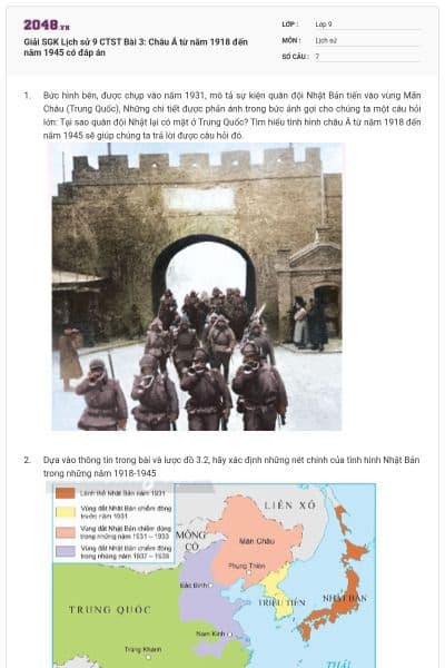 Giải SGK Lịch sử 9 CTST Bài 3: Châu Á từ năm 1918 đến năm 1945 có đáp án
