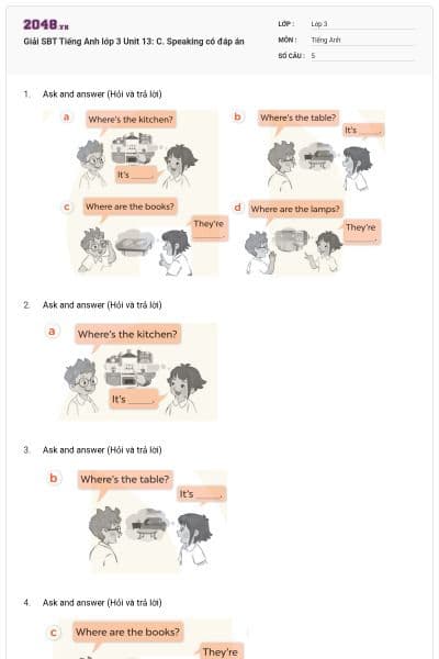 Giải SBT Tiếng Anh lớp 3 Unit 13: C. Speaking có đáp án