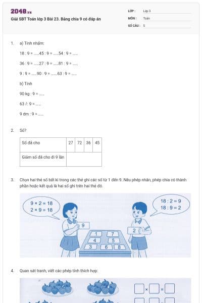 Giải SBT Toán lớp 3 Bài 23. Bảng chia 9 có đáp án