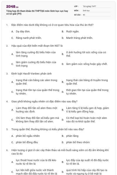 Tổng hợp đề tham khảo thi THPTQG môn Sinh học cực hay có lơi giải (P9)