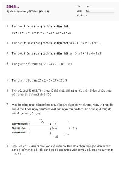 Bộ đề thi học sinh giỏi Toán 3 (Đề số 3)