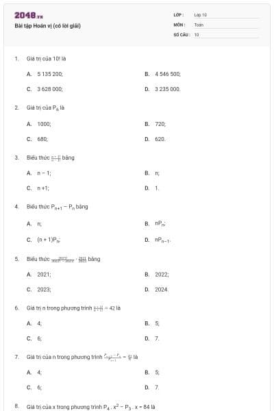 Bài tập Hoán vị (có lời giải)