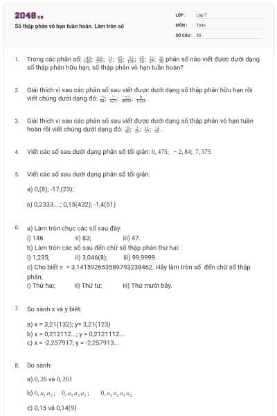 Số thập phân vô hạn tuần hoàn. Làm tròn số