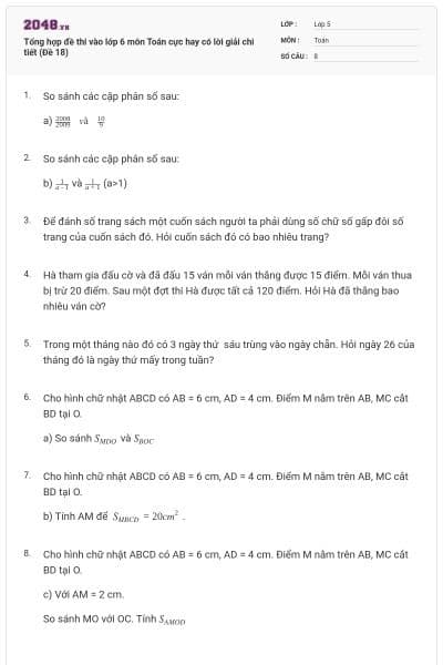 Tổng hợp đề thi vào lớp 6 môn Toán cực hay có lời giải chi tiết (Đề 18)