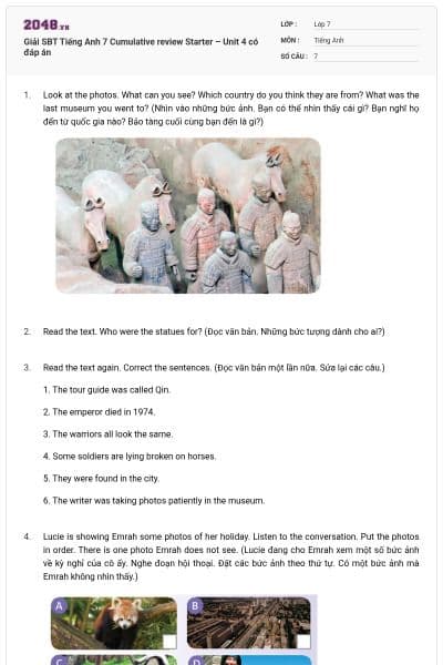 Giải SBT Tiếng Anh 7 Cumulative review Starter – Unit 4 có đáp án