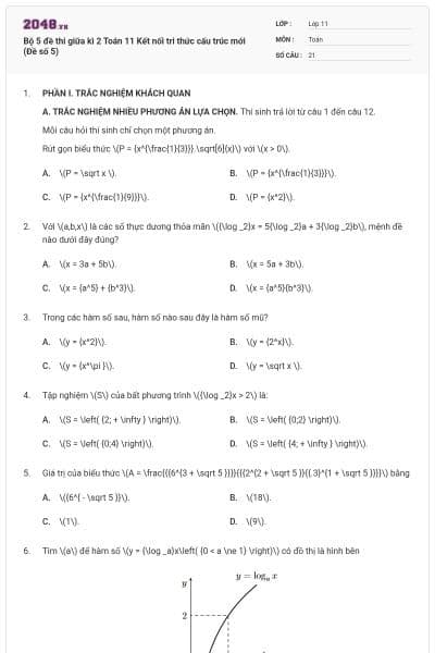 Bộ 5 đề thi giữa kì 2 Toán 11 Kết nối tri thức cấu trúc mới (Đề số 5)